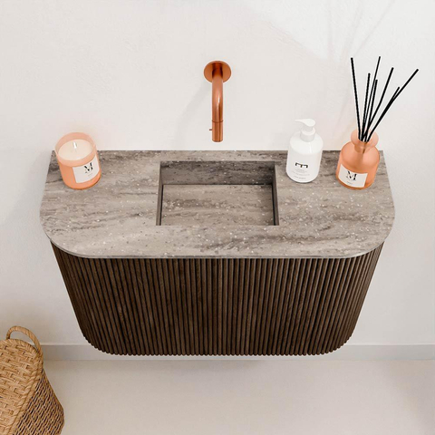 Mondiaz JOYA-DLUX 63.2cm toiletmeubel - ronding links en rechts kleur Walnut - Wastafel FAYE positie Midden Zonder kraangat kleur Oza. SW1424603