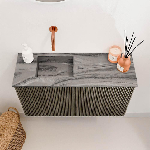 Mondiaz JOYA-DLUX 70cm toiletmeubel - kleur Shadow - Wastafel FAYE positie Links Zonder kraangat kleur Sombra. SW1425183