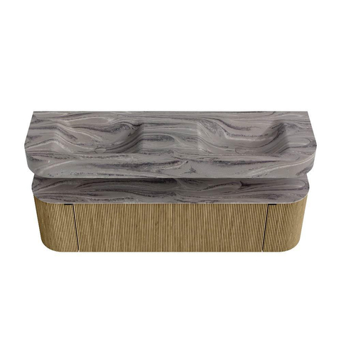 MONDIAZ THOR-DLUX 160cm meuble de salle de bains arrondi gauche + droite couleur Dusk avec 1 tiroir et 2 portes. Vasque suspendue CLOUD Double 2 trous de robinet couleur Sombra. SW1465382