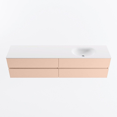 MONDIAZ VICA Ensemble meuble de salle de bains - 200cm - meuble sous-vasque rosee - 4 tiroirs - lavabo moon à droite - sans trous de robinet - version haute 60cm - talc SW1080446