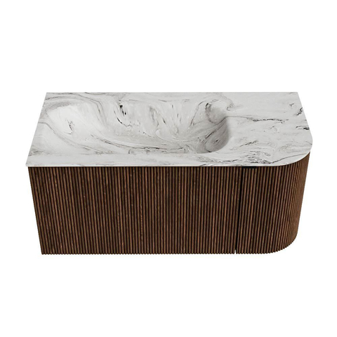 MONDIAZ KURVE-DLUX Meuble de salle de bains 95 cm avec module 25 R couleur Walnut avec 1 tiroir et 1 porte. Lavabo BIG SMALL gauche sans trou de robinet couleur Glace. SW1138012