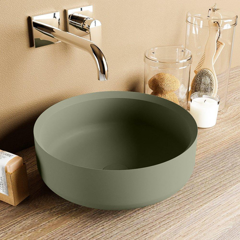 Mondiaz Coss Waskom - 36x36x13cm - rond - opbouw - Solid surface - Army SW643471