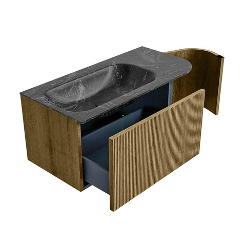 Mondiaz KURVE-DLUX Ensemble de meuble de salle de bains - 95x46x40cm - 1 tiroir - 1 porte - lavabo solid surface - gauche - 1 trou de robinet - Dusk SW1415251