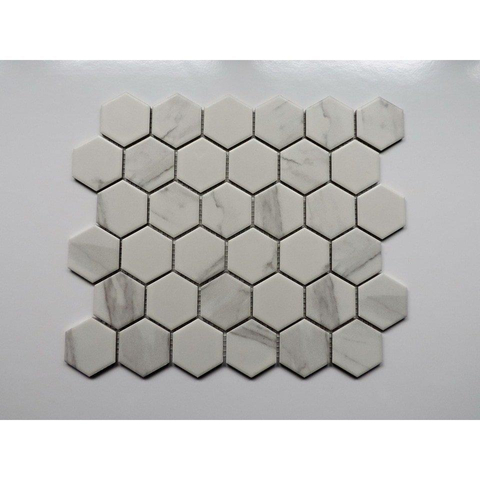 The Mosaic Factory Barcelona carrelage mosaïque - 28.2x32.1cm - carrelage mural et de sol - Hexagone/Hexagone - Porcelaine Carrara White Mat SW157758