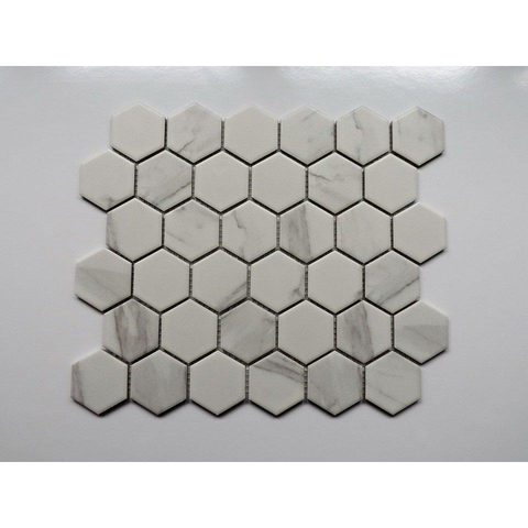 The Mosaic Factory Barcelona mozaïektegel - 28.2x32.1cm - wand en vloertegel - Zeshoek/Hexagon - Porselein Carrara White Mat SW157758