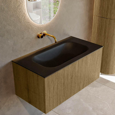 Mondiaz KURVE Ensemble meuble de salle de bains - 90x46x40cm - 1 tiroir - lavabo solid surface - central - sans trou de robinet - Dusk SW1415104