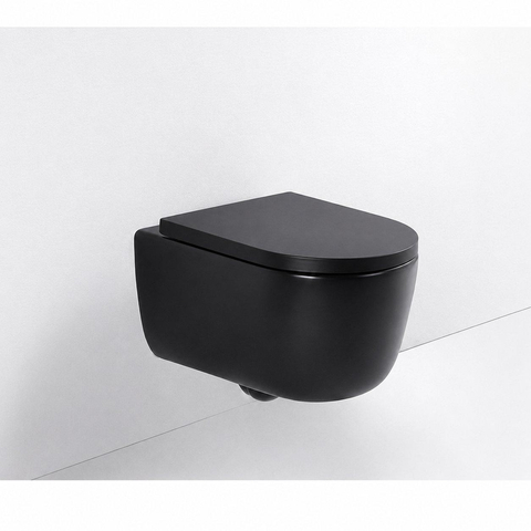 QeramiQ Dely Swirl Pack WC - 36,3x51,7cm - réservoir encastré Geberit UP720 Duofix Sigma - assise 35mm - plaque de déclenchement blanche brillante - boutons rectangulaires - noir mat SW1413938