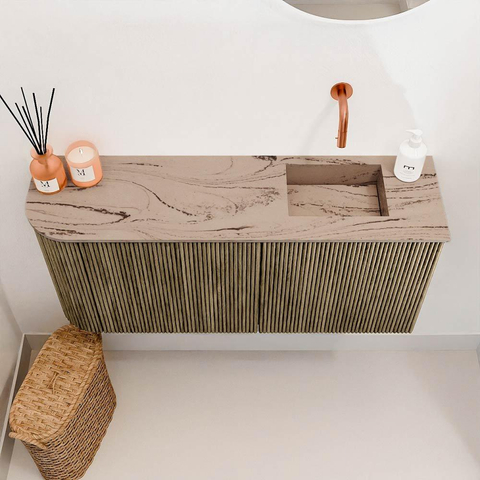 Mondiaz JOYA-DLUX 91.6cm toiletmeubel - ronding links kleur Dusk - Wastafel FAYE positie Rechts Zonder kraangat kleur Arena. SW1425780