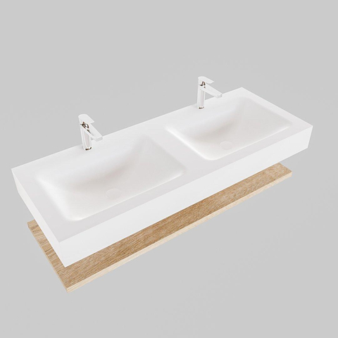 MONDIAZ ALAN 120cm - Ensemble de meuble de salle de bains - étagère - chêne blanchi - lavabo suspendu - 2 vasques - 2 trous de robinet - talc SW408780