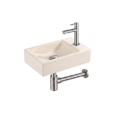 Saniclass Fuente pack lave-mains – rectangulaire – 40 x 22 x 10 cm – Solid Surface beige – robinet inox SW1587194