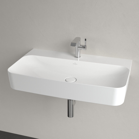Villeroy & Boch finion wastafel - 1 kraangat - 80x47cm CeramicPlus - zonder overloop - White Alpine (glans wit) SW106480