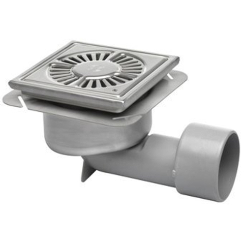 Aquaberg RVS vloerput onderuitlaat met emmer 20x20cm RVS rooster 75mm vastzetbaar 2300275