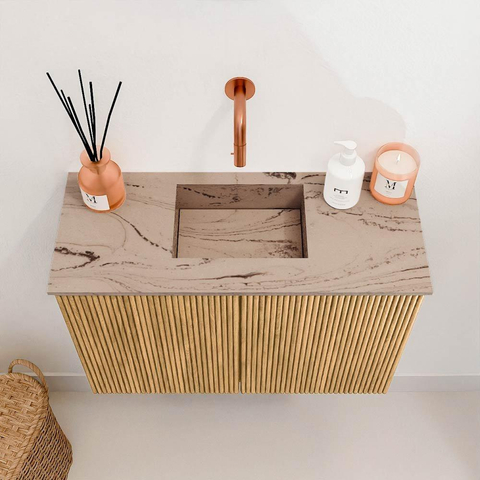 Mondiaz JOYA-DLUX 60cm toiletmeubel - kleur Oak - Wastafel FAYE positie Midden Zonder kraangat kleur Arena. SW1423847