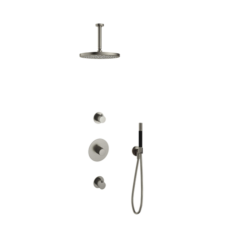 Hotbath Cobber IBS20 Regendoucheset - inbouw - 15cm plafondarm - 30cm ronde hoofddouche - staafhanddouche - geborsteld nikkel (RVS) SW440410