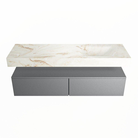Mondiaz ALAN-DLUX Ensemble de meuble - 150cm - meuble Plata mat - 2 tiroirs - Lavabo Cloud Frappe suspendu - vasque Droite - 1 trou de robinet SW805136