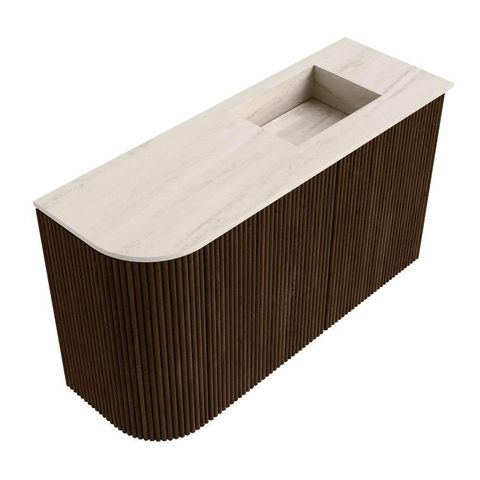 Mondiaz JOYA-DLUX 71.6cm toiletmeubel - ronding links kleur Walnut - Wastafel FAYE positie Rechts 1 kraangat kleur Meli. SW1424434