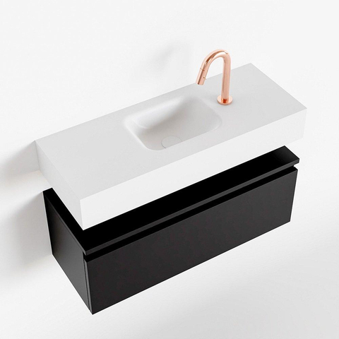 MONDIAZ ANDOR Meuble WC - 80x30x30cm - 1 trou de robinet - 1 tiroir - urban mat - vasque au milieu - Solid surface - Blanc SW473929