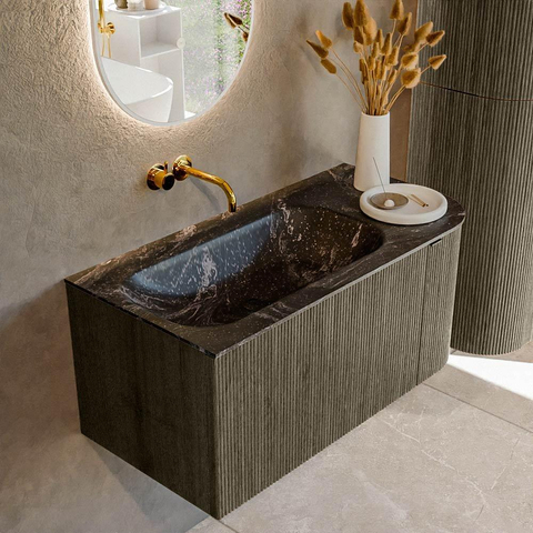Mondiaz KURVE-DLUX Ensemble de meuble de salle de bains - 95x46x40cm - 1 tiroir - 1 porte - vasque solid surface - gauche - sans trou de robinet - Shadow SW1414637