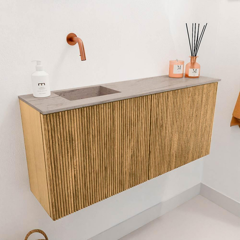 Mondiaz JOYA-DLUX 90cm meuble de toilette - couleur Oak - Vasque FAYE position Gauche Sans trou de robinet couleur Saba SW1424182