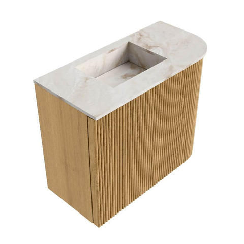 Mondiaz JOYA-DLUX Meuble de toilette 51,6cm - arrondi droit couleur Chêne - Vasque FAYE position Gauche 1 trou de robinet couleur Frappe SW1421911