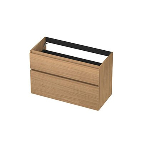INK Wastafelonderkast - 100x45x65cm - 2 lades - greeploos - met houten keerlijst - MDF - Blank eiken SW1239098