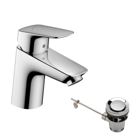 Hansgrohe Logis 1 greeps wastafelkraan - 70 met metalmet - trekwaste - hoogglans chroom SW94950