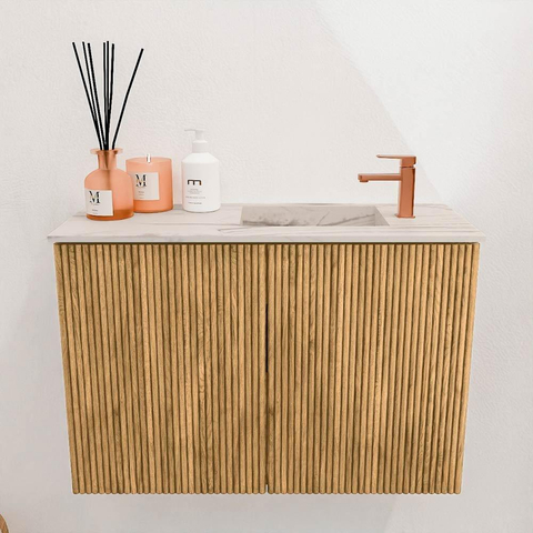Mondiaz JOYA-DLUX 60cm toiletmeubel - kleur Oak - Wastafel FAYE positie Rechts 1 kraangat kleur Nata. SW1424034