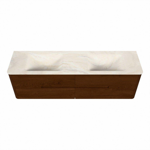 Mondiaz CIRO-DLUX Meuble de salle de bains - 170x45x50cm - Plan-vasque solid surface Ostra - 2 vasques Double - sans trous de robinetterie - 4 tiroirs - Ruby SW1531871