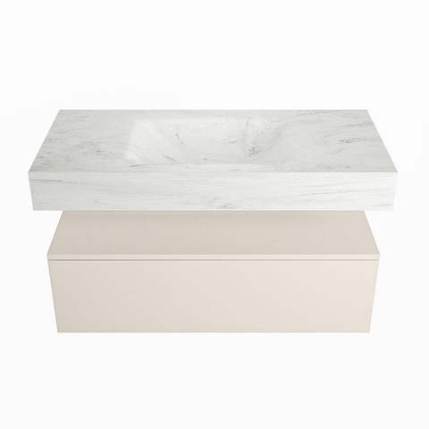 Mondiaz ALAN-DLUX Ensemble de meuble - 100cm - meuble Linen mat - 1 tiroir - Lavabo Cloud Opalo suspendu - vasque Centre - 0 trous de robinet SW806477