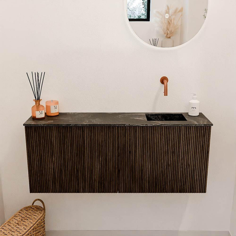 Mondiaz JOYA-DLUX 100cm meuble de salle de bains - couleur Walnut - Vasque FAYE position Droite Sans trou de robinet couleur Lava. SW1422450