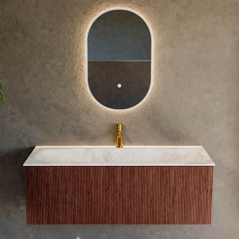 Mondiaz KURVE-DLUX Ensemble de meuble de salle de bains - 120x46x40cm - 1 tiroir - lavabo solid surface - central - 1 trou de robinet - Ruby SW1415665