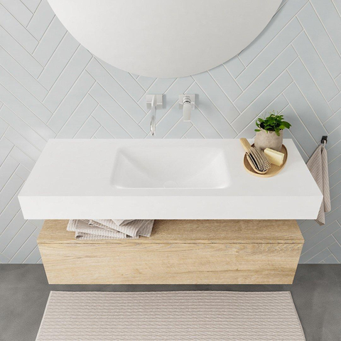 MONDIAZ ALAN 120cm - onderkast - washed oak - 1 lade - vrijhangende wastafel - wasbak midden - 0 kraangaten - talc SW408568