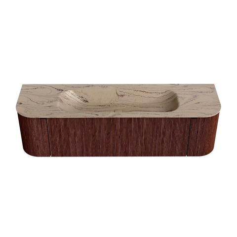 MONDIAZ KURVE-DLUX meuble de salle de bains 160cm arrondi gauche + droite couleur Ruby avec 1 tiroir et 2 portes. Lavabo BIG MEDIUM central 1 trou de robinet Arena. SW1431505