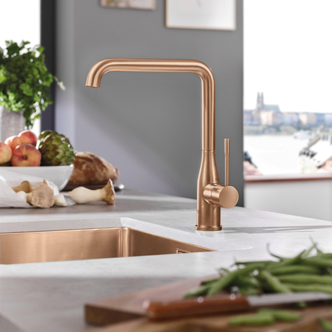 GROHE essence new robinet de cuisine avec mousseur extractible douchette pivotant 360° Warm sunset brossé (cuivre) SW97575
