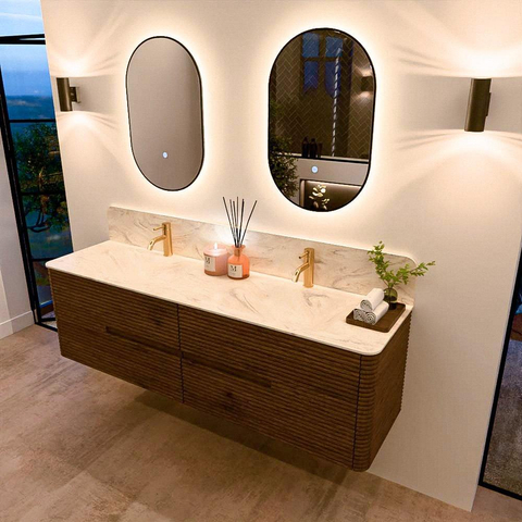 Mondiaz CIRO-DLUX Badkamermeubelset - 170x45x50cm - Solid surface wastafel Ostra - 2 wasbak Dubbel - 2 kraangaten - 4 lades - Dusk SW1533460