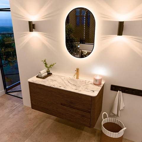 Mondiaz CIRO-DLUX Ensemble de meuble de salle de bains - 110x45x50cm - lavabo en solid surface Glace - 1 vasque à droite - 1 trou de robinet - 2 tiroirs - Dusk SW1532972