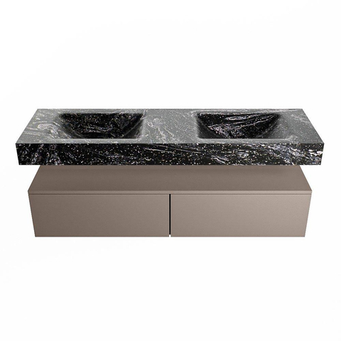 Mondiaz ALAN-DLUX Ensemble de meuble - 150cm - meuble Smoke mat - 2 tiroirs - Lavabo Cloud Lava suspendu - vasque gauche et droite - 2 trous de robinet SW807970