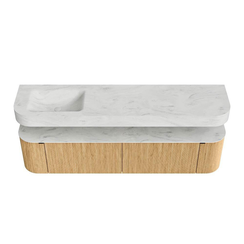 MONDIAZ THOR-DLUX Meuble de salle de bains - 190cm - arrondi gauche + droite - couleur Oak - 2 tiroirs et 2 portes - Vasque suspendue CLOUD gauche sans trou de robinet - couleur Opalo SW1466392