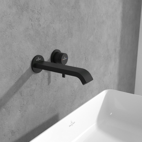 Villeroy & Boch Dawn wastafeluitloop set - zonder pop up afvoergarnituur - wandmontage afbouwdeel - mat zwart SW974341