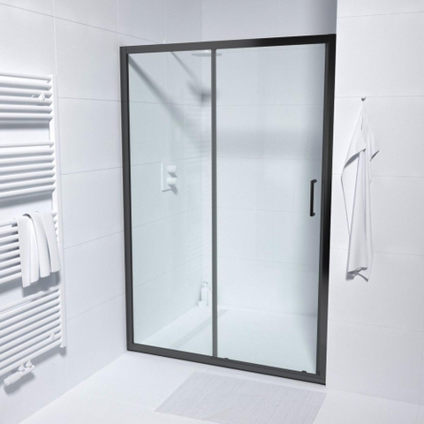 Marenza Slide Porte coulissante Quick Fit - 100x190cm - verre de sécurité 6mm - profilé alu - anti-calcaire - noir mat SW491643