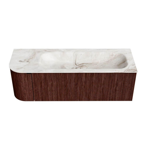 Mondiaz KURVE-DLUX Ensemble de meubles de salle de bains - 135x46x40cm - 1 tiroir - 1 porte - lavabo solid surface - droit - 1 trou de robinet - Ruby SW1415660