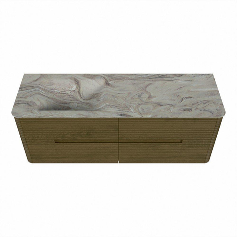 Mondiaz CIRO-DLUX Meuble de salle de bains - 140x45x50cm - Plan vasque Solid surface Glace - 1 lavabo à gauche - 1 trou de robinet - 4 tiroirs - Dusk SW1532894