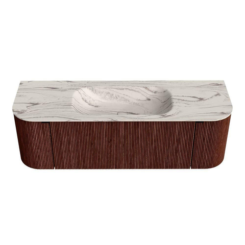 MONDIAZ KURVE-DLUX Meuble de salle de bains 140cm arrondi Gauche + Droite couleur Ruby avec 1 tiroir et 2 portes. Lavabo BIG SMALL Central 1 trou de robinet Nata. SW1432552