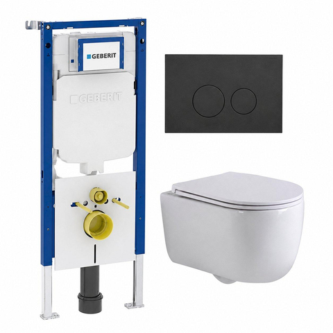 QeramiQ Dely Swirl Toiletset - 36.3x51.7cm - Geberit UP720 Duofix Sigma inbouwreservoir - slim zitting - bedieningsplaat mat antraciet - ronde knoppen - glans wit SW1413166