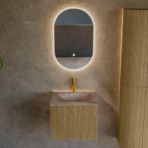 MONDIAZ KURVE-DLUX 50cm badmeubel kleur Dusk met 1 lade en 0 deuren. Wastafel GRUNNE Midden 1 kraangat Oza. SW1432956