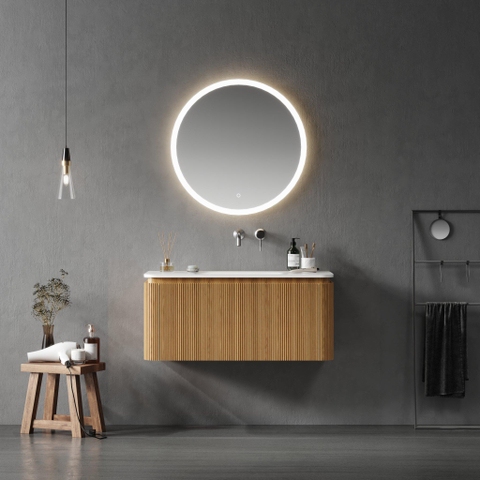 Royal Plaza Terra Edge Ensemble meuble de salle de bains - 100x45.5x46cm - vasque en céramique blanc brillant - 1 vasque - sans trous de robinet - 2 tiroirs - sandwood (chêne clair) SW1471932