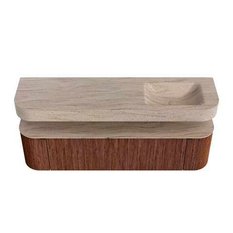 MONDIAZ THOR-DLUX 170cm meuble de salle de bains arrondi gauche + droite couleur Ruby avec 1 tiroir et 2 portes. Vasque suspendue CLOUD droite sans trou de robinet couleur Saba. SW1465734