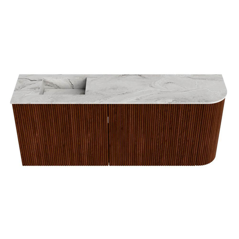 Mondiaz JOYA-DLUX Meuble de toilette 101,6cm - arrondi à droite couleur Ruby - Vasque FAYE position Gauche Sans trou de robinet couleur Glace SW1423590