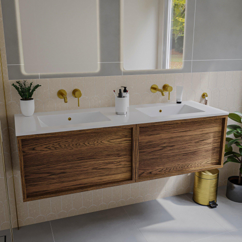 Saniclass Holz Frame Meuble de salle de bains bas - 140x45x40cm - 2 tiroirs - Noyer pure SW1420777