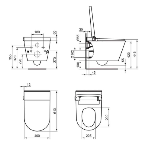 Ideal Standard i.life E WC lavant – séchage à air chaud & 4 programmes de douche – blanc brillant SW1416400